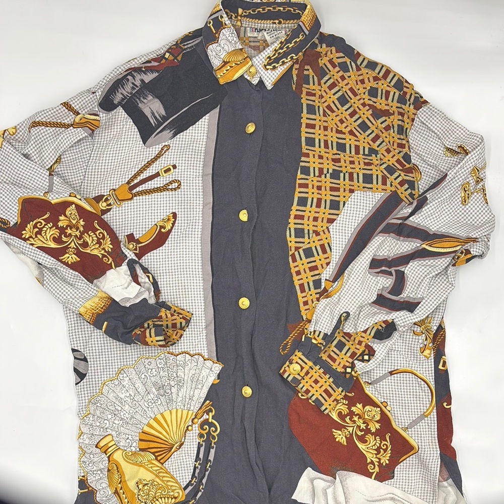 Naracamicie Rayon Multi-Patterned Button Down Shirt
